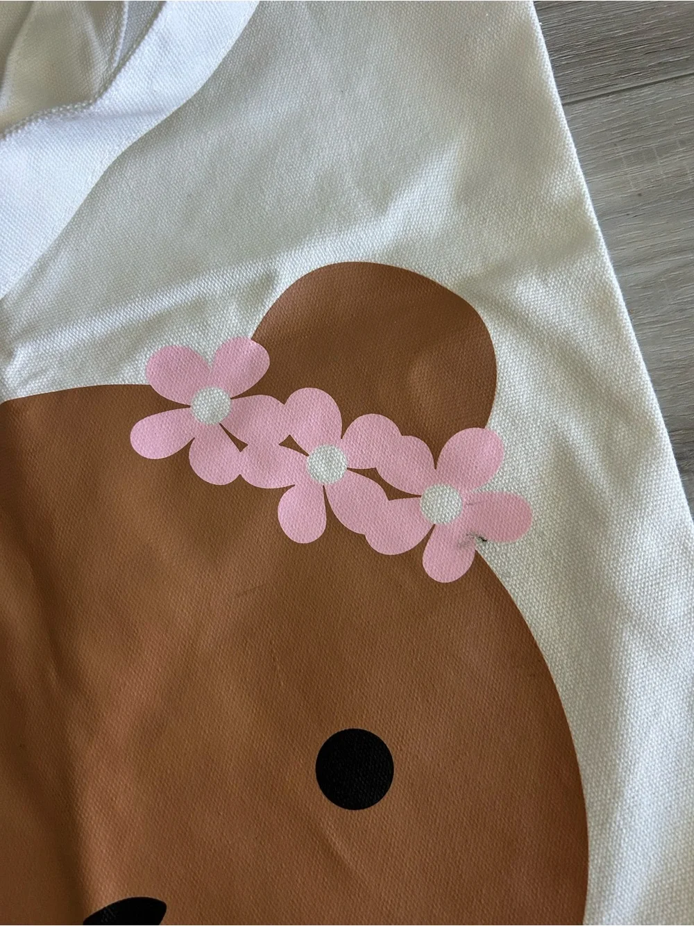 Forever 21 Canvas Tote Bag with Brown Bear and Pink Flowers